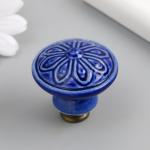 Ручка для шкатулки керамика, металл "Цветок" тёмно-синяя 3,9х3,9х3,1 см