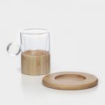 Сервиз чайный из стекла «Мадера», 12 предметов: 6 кружек 100 мл, 6 бамбуковых подставок d=11 см