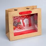 Пакет крафтовый с пластиковым окном «Новогодний подарок», 24 х 20 х 11см