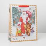 Пакет крафтовый вертикальный «Дедушка мороз и зверята», L 31 * 40 * 11.5 см