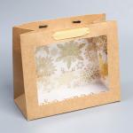 Пакет крафтовый с пластиковым окном «Gold», 24 х 20 х 11см