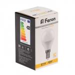 Лампа светодиодная FERON, G45, 9 Вт, Е14, 2700 К, теплый белый