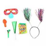 Новогодний карнавальный набор:  бум. обод с мишурой на пружинках, дудка, язычок, надувной шарик, маска клоуна
