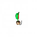 Мормышка Жук зелёный, чёрная полоска, красное брюшко + шар золото бензин, вес 0.9 г