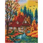 Алмазная мозаика ТРИ СОВЫ "Дом в осеннем лесу", 30*40 см, холст на деревянном подрамнике, картонная коробка с пластиковой ручкой