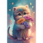 Алмазная мозаика «Котенок с цветами» 20 * 30 см, без подрамника