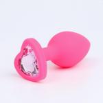 Анальная пробка Оки-Чпоки, с кристаллом Сердце, Soft силикон, 28 х 75 мм, розовый