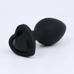 Анальная пробка Оки-Чпоки, с кристаллом Сердце, Soft силикон, 28 х 75 мм, черный