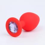 Анальная пробка Оки-Чпоки, с кристаллом, без вибрации, Soft силикон, 35 х 80 мм, красный