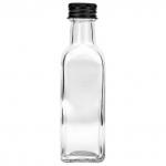 Бутылка стеклянная "Сочи" 100мл, 4х4см h14см, металлическая винтовая крышка, пробка пластик., д/горла - 1,5см, основание 3,5х3,5см (Китай)