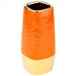 Ваза керамическая "Вираж" 0,65 л, 8,5х8,5 см h17,5 см, тонкокаменная керамика, горло - 6,5х6,5 см, глянцевая глазурь, цвет - оранжевый, с золотом (Китай)