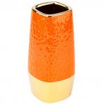 Ваза керамическая "Вираж" 1,1 л, 10,5х10,5 см h21 см, тонкокаменная керамика, горло - 7,5х7,5 см, глянцевая глазурь, цвет - оранжевый, с золотом (Китай)