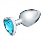 Анальная пробка Оки- Чпоки, серебряная, кристалл голубой, D = 34 мм
