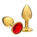 Анальная пробка Оки- Чпоки, золотая,  кристалл красный, D = 27 мм