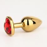 Анальная пробка Оки- Чпоки, золотая, кристалл красный, в форме сердца, D = 28 мм