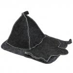 Комплект банный из фетра 3 предмета "Classic gray": шапка, коврик, рукавичка, серый, "Бацькина баня" (Россия)