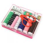 Набор для шитья 9 предметов: цветные нитки - 6 штук; ножницы; сантиметр; иголки, в пластмассовой коробке (10х8см) (Китай)