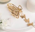 Заколка - краб для волос со стразами на блистере "ДЕ Палма", бабочка, цвет золото и серебро, 11*3см (пакет с подвесом)
