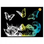 Гравюра с голографическим эффектом ТРИ СОВЫ Кошка и бабочки, А4, GA4_48288