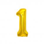 Воздушный шар, 40, MESHU,  цифра 1, золотой, фольгированный, MS_51215