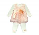 Комплект, костюм, платье для девочек, молочный с персиковым, 68 см, (FINDIK Турция)