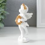 Сувенир полистоун "Белоснежный ангел с венком из золотых роз" 5х4,5х12 см