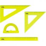 Набор чертёжный СТАММ, 4 предмета, размер XL (линейка 30 см, 2 треугольника, транспортир), прозрачный, неоновые цвета, МИКС