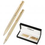 Набор Delucci Celeste: ручка шарик., 1мм и ручка-роллер, 0,6мм, синие, корпус золото, подарочная упаковка, CPn_11914