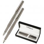 Набор Delucci Mistico: ручка перьевая 0,8мм и ручка-роллер 0,6мм, черные, оруж. металл, подарочная упаковка, CPn_11423