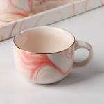 Набор керамический чайный «Мрамор», 6 предметов: чайник 800 мл, 4 кружки 170 мл, поднос 31*21*2,5 см, цвет розовый