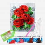 Алмазная мозаика "Розы", частичная выкладка, пластиковая подставка, 21*25 см