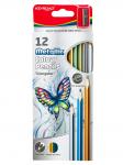 Цветные карандаши KEYROAD Metallic 12цв., с точилкой, трехгранные, металлизированные цвета, картонный футляр