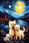 Собачье семейство на фоне звездного неба