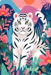 Белый тигр среди цветов и гор