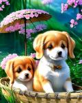 Милые щеночки под зонтиком
