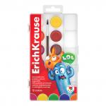Краски акварельные ErichKrause Jolly Friends 12 цветов с палитрой и кистью (в пластиковой коробке с европодвесом)