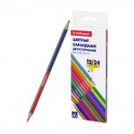 Цветные карандаши деревянные ErichKrause Bicolor трехгранные двусторонние 24 цвета (в коробке с европодвесом 12 шт)