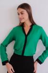 Блуза зелёная с чёрной отделкой