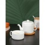 Набор фарфоровый чайный на бамбуковой подставке BellaTenero «Орнамент», 2 предмета: чайник 400 мл, кружка 280 мл, цвет белый