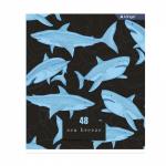 Тетрадь 48л., А5, клетка, Alingar "Акулы и орнамент", скрепка, мелованный картон (стандарт), блок офсет, 4 дизайна в пленке т/у