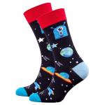 Космос | Носки "Космические корабли и метеоритный дождь", р-р 40-44 (красный-черный-голубой)
