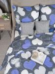 Комплект постельного белья 2-спальный с Евро простыней, поплин (Романтика, синий)