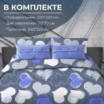 Комплект постельного белья Евростандарт, поплин (Романтика, синий)