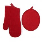 Комплектующие набор кухонный Этель, цвет красный: варежка 33х17 см, прихватка 24х19 см