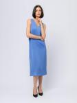 Платье синего цвета длины миди с V-образным вырезом и без рукавов