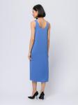 Платье синего цвета длины миди с V-образным вырезом и без рукавов