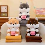 Игрушка с пледом 916 - 3 ХАСКИ С МОЛОКОМ - коричневый р-р 130х160