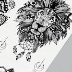 Татуировка на тело черная "Узорный лев" 21х14,8 см