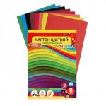 Картон цветной А4, 8 листов, 8 цветов "Графика", немелованный 220 г/м2, в папке