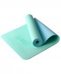 Коврик для йоги и фитнеса FM-201, TPE, 183x61x0,4 см, мятный/синий